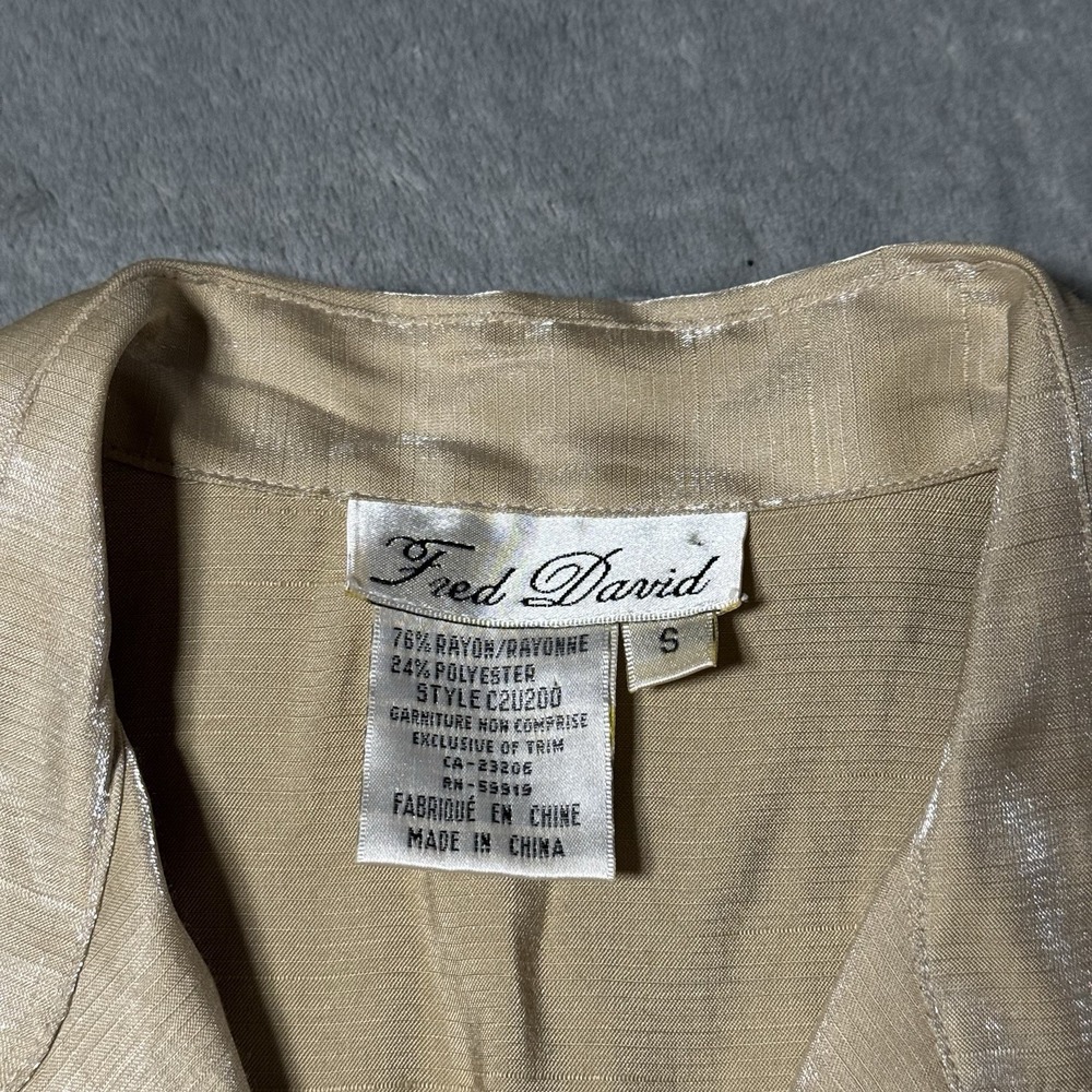 VTG 90s Fred David Gold Satin Button Top Womens Size S Preppy Whimsy‎ - Picture 3 of 9